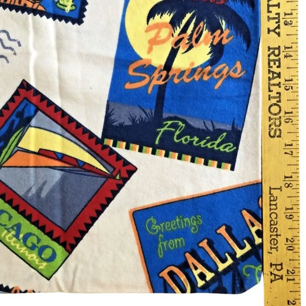 JCPenney Flannel Pillow Cases Retro USA Travel Postcard Queen Sz Retro Set of 2